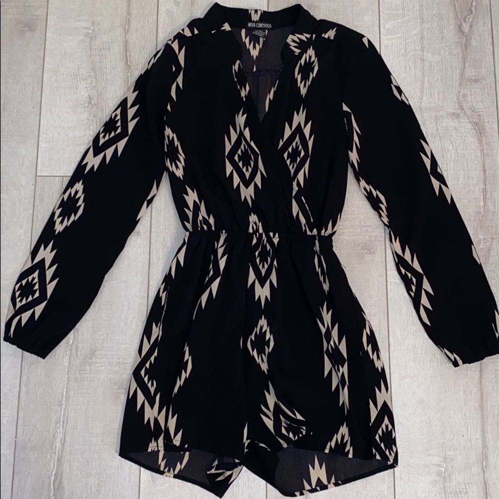 Black and beige tribal romper